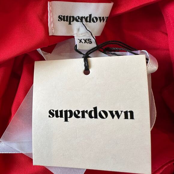 Superdown One Shoulder Mini Dress Red XXS Ruched Bodycon Cocktail Satin NEW - Picture 7 of 7